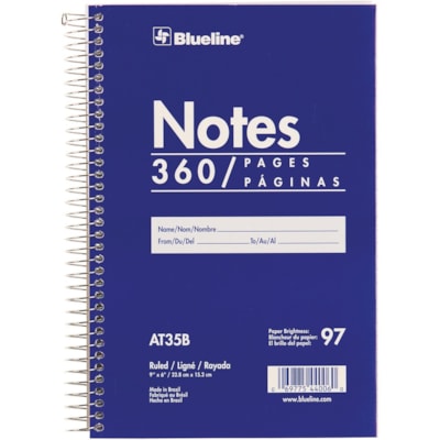 Blueline - Bloc-notes sténo à spirale en papier blanc - 360 Feuilles - Reliure spirale - Avant Surface quadrillé - format 9 po (228,60 mm) x 6 po (152,40 mm) - Paper Blanc - Cover Bleu Carton - Couverture flexible - 1 chaque SPIRALE SUR CÔTÉ 360 PGS 9X6PO 31146-OGILVY RENAULT & IBM