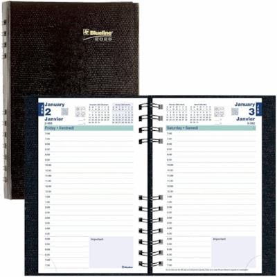 Blueline 2026 CoilPro 12-Month Daily Planner - January to December - 8" x 5" - Black - Bilingual - Julian Dates - Daily - 12 Month - January 2026 to December 2026 - 7:00 AM to 7:30 PM - Half-hourly - 1 Day Single Page Layout - 5" (127 mm) x 8" (203.20 mm) Sheet Size - Twin Wire - Black - Self-adhesi  