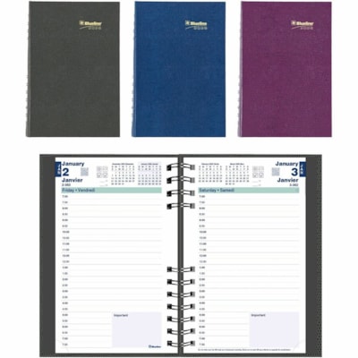 Blueline 2026 CoilPro 12-Month Daily Planner - January to December - 8" x 5" - Assorted Colours - Bilingual - Julian Dates - Daily - 12 Month - January 2026 to December 2026 - 7:00 AM to 7:30 PM - Half-hourly - 1 Day Single Page Layout - 5" (127 mm) x 8" (203.20 mm) Sheet Size - Twin Wire - Assorted  