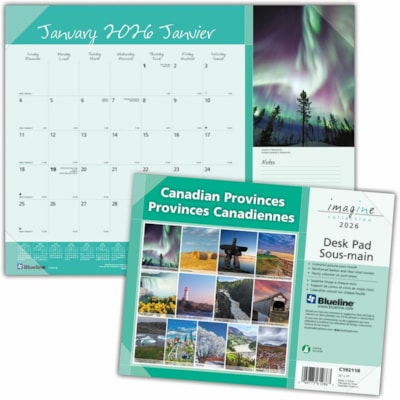 Blueline 2026 Imagine 12-Month Monthly Desk Pad/Calendar - January to December - 22" x 17" - Canadian Provinces - Bilingual - Julian Dates - Monthly - 12 Month - January 2026 to December 2026 - 1 Month Single Page Layout - 22" (558.80 mm) x 17" (431.80 mm) Sheet Size - Desk Pad - Vinyl - Bilingual,   