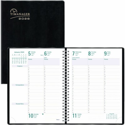 Blueline 2026 Timanager 13-Month Weekly/Monthly Planner - December to December - 10-1/4" x 7-5/8" - Black - English - Julian Dates - Weekly, Monthly - 13 Month - December 2025 to December 2026 - 7:00 AM to 8:30 PM - Half-hourly - 1 Week Double Page Layout - 7 5/8" (193.68 mm) x 10 1/4" (260.35 mm) S  