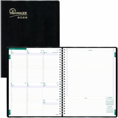 Blueline 2026 Timanager 13-Month Weekly Planner - December to December - 11" x 8-1/2" - Black - English - Weekly, Monthly - 13 Month - December 2025 to December 2026 - 7:00 AM to 6:30 PM - Half-hourly - 1 Week Single Page Layout - Letter - 8 1/2" (215.90 mm) x 11" (279.40 mm) Sheet Size - Twin Wire   