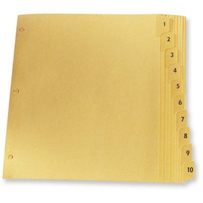 Oxford Laminated Tab Index Divider - Printed Tab(s) - Digit - 1-10 - 8.50" (215.90 mm) Divider Width x 11" (279.40 mm) Divider Length - Letter - Buff Plastic Tab(s)Recycled - Rip Proof, Reinforced Edges - 10 / Set STOCK MYLAR REINFORCED TABS & HOLES 10% PCW