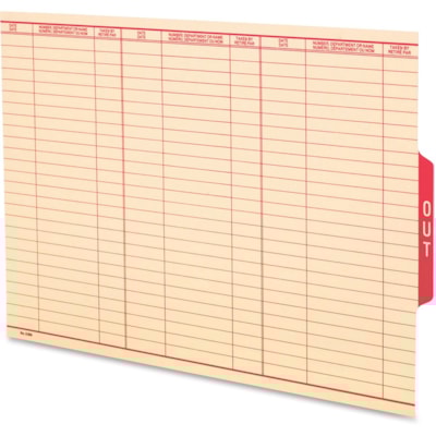 Pendaflex Oxford Shelf Out Guide - End Tab(s) - Legal - Red Tab(s) - 10% Recycled - Ruled, Printable, Double-sided - 1 Each PRINTED RED BOTH SIDES COLUMNS FOR DATE 10% PCW