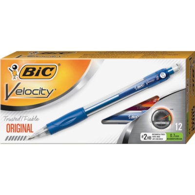 BIC Velocity Mechanical Pencil - 0.7 mm (0.03") Lead - #2 - Refillable - Blue Barrel - 12 / Box RUBBER GRIP LARGE ERASER 3 LEADS