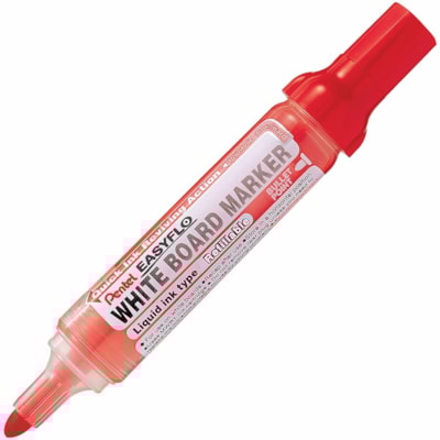 Easyflo White Board Marker (1.3/5.2mm) Red Ink - Pentel EasyFlo Dry Erase Marker, Long Lasting 800m Writing Distance, Chisel Point (1.3/5.2mm), Ideal for Classrooms, Free of Harmful Chemicals, Red Ink DRY ERASE WHITE BOARD MARKERS 