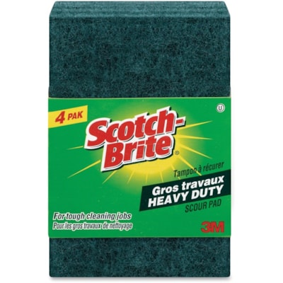 3M Scotch-Brite Scour Pad - 4" (101.6 mm) Height x 6" (152.4 mm) Width - 4 / Pack - Green HEAVY DUTY 4-PK 