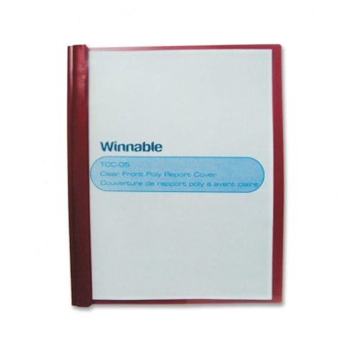 Winnable Letter Report Cover - 8 1/2" (215.90 mm) x 11" (279.40 mm) - 80 Sheet Capacity - 3 Fastener(s) - Red, Clear - 1 Each LETTER  9.5" X 11.5"   0.2 MM 