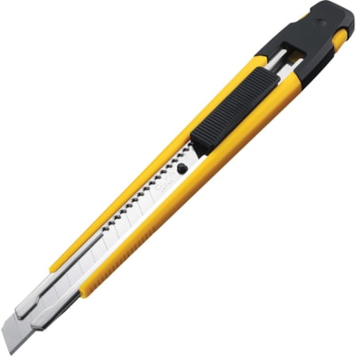 Olfa Multipurpose Professional Model Cutter - 8.74" (222 mm) Height x 0.51" (12.95 mm) Width x 3.62" (91.95 mm) Length - Retractable, Locking Blade - Yellow - 1 Each 9MM BLADE  DURABLE ABS HANDLE POCKET-CLIP AND BLADE SNAPPER