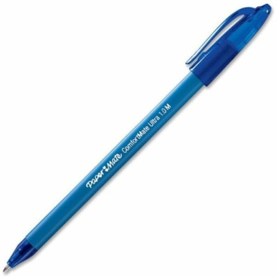 Paper Mate ComfortMate Triangular Ink Pens - Medium Pen Point - Blue Ink - Blue Rubber Barrel - 1 Dozen NON REFILLABLE RUBBERGRIP PAPERMATE