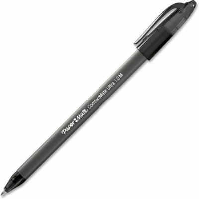 Paper Mate ComfortMate Triangular Ink Pens - Medium Pen Point - Black Ink - Black Rubber Barrel - 1 Dozen RUBBERGRIP PAPERMATE NON-REFILLABLE