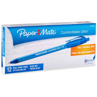 Paper Mate Comfort Mate Retractable Pens - Medium Pen Point - Retractable - Blue Ink - Rubber Barrel - 1 Dozen MATE RETRACTABLE 