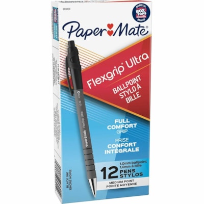 Paper Mate - Stylos à bille recyclés Flexgrip - Moyenne Pointe de stylo - Rechargeable - Rétractable - Ink Noir - Encre à base d'alcool - Barrel Caoutchouc - 1 chaque PTE MOY RÉTRACT.GAINE EN CAOUT ACCEPTE LA RECHARGE 94324