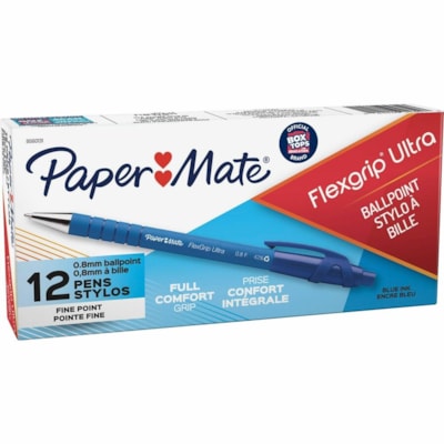 Paper Mate - Stylos à bille recyclés Flexgrip Ultra - Fine Pointe de stylo - Rechargeable - Rétractable - Ink Bleu - Encre à base d'alcool - Barrel Caoutchouc - 1 chaque PTE FINE RÉTRACTABLE  GAINE EN CAOUTCHOUC