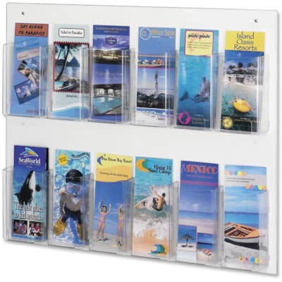 Safco Clear2c Magazine/Pamphlet Display - 12 x Pamphlet - 12 Compartment(s) - Compartment Size : 7" (177.80 mm) x 4.50" (114.30 mm) x 2" (50.80 mm) - 23.5" Height x 28.8" Width x 3" Depth - Break Resistant, Sturdy, Easy to Clean - Clear - Polycarbonate Plastic, PETG Plastic - 1 Each 12-PAMPHLET DISPLAY 28 3/4"W X 3"D X 23 1/2"H