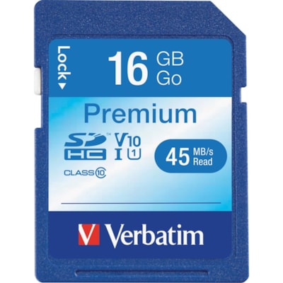 Verbatim 16GB Premium SDHC Memory Card, UHS-I V10 U1 Class 10 - 20 MB/s Read - 9 MB/s Write - Lifetime Warranty CLASS 6  LIFETIME WARRANTY 