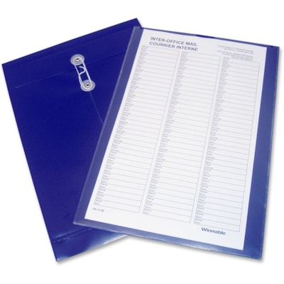 Winnable - Enveloppe interbureaux en polyéthylène - Entreprise - largeur de 10 po (254 mm) x longueur de 15 po (381 mm) - 1 po (25,40 mm) Soufflet - Cordon/Bouton - Bleu foncé - Polyester - 1chaque COURRIER INTERNE AVEC DEUX FEUILLES AVEC NOMS BLEU SOMBRE