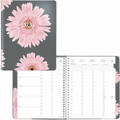 Blueline 2026 Pink Ribbon 13-Month Weekly/Monthly Planner - December to December - 8-1/2" x 6-3/4" - Pink Daisy - Bilingual - Weekly, Monthly - 13 Month - December 2025 to December 2026 - 7:00 AM to 7:30 PM - Half-hourly - Monday - Friday - 1 Week Double Page Layout - 6 3/4" (171.45 mm) x 8 1/2" (21  