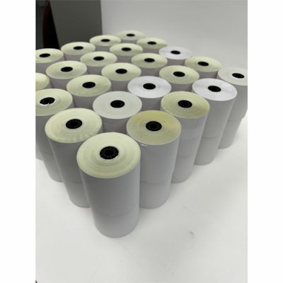 Mcdermid Paper Converters Carbonless - 2 Ply (W/Y - B/J) 3" x (3") x 85 ft - 3" (76.20 mm) x 85 ft (25.91 m) - 27 lb (12246.99 g) Basis Weight - White, Yellow - 50 / Carton 3" DIAMETER WHITE/CANARY 