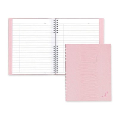 Blueline Pink Ribbon Collection NotePro Notebook - 150 Sheets - Double Wire Spiral - Ruled Margin - 7 1/4" (184.15 mm) x 9 1/4" (234.95 mm) Sheet Size - White Paper - Pink Cover - Micro Perforated, Index Sheet, Self-adhesive, Pocket - 1 Each PINK LIZARD COVER W TWIN WIRE BINDING 150 RULED PAGES