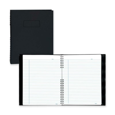 Blueline NotePro Notebook - 180 Sheets - 360 Pages - Double Wire Spiral - 9.25" (234.95 mm) Height x 7.25" (184.15 mm) Width x 0.75" (19.05 mm) Depth - Black Paper - Hard Cover, Index Sheet, Pocket, Self-adhesive, Micro Perforated - 1 Each BLACK TWIN WIRE BINDING HARD COVER