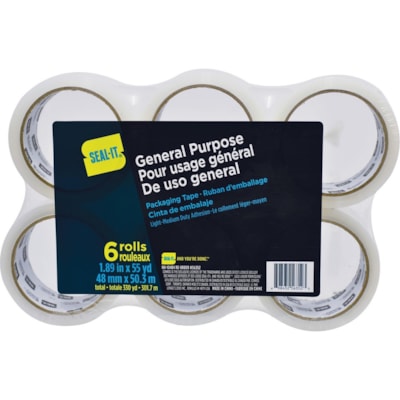 Seal-It General Use Packaging Tape - 54.7 yd (50 m) Length x 2" (50.8 mm) Width - Clear - For Sealing, Mailing, Label Protection - 6 / Pack CLEAR  LIGHT DUTY PKG TAPE 