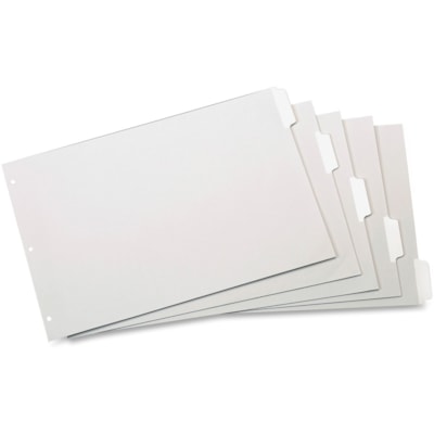 Cardinal Write 'n Erase Dividers - 5 x Divider(s) - Write-on Tab(s) - 5 Tab(s)/Set - 11" (279.40 mm) Tab Height x 17" (431.80 mm) Tab Width - 17.50" (444.50 mm) Divider Width x 11.50" (292.10 mm) Divider Length - Tabloid - 11" (279.40 mm) Width x 17" (431.80 mm) Length - White Divider - White Tab(s) TABLOID 5 TAB SET WHITE 