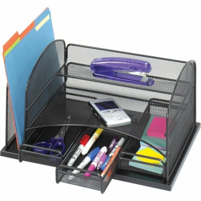 Safco Onyx 3-Drawer Desktop Organizer - 3 Drawer(s) - 16" (406.40 mm) Height x 11.4" (288.93 mm) Width x 8" (203.20 mm) Depth - Powder Coated - Black - Steel - 1 Each 3 DRAWERS.BLK.HORIZONTAL/VERT 16"W X 11 1/2"D X 8"H