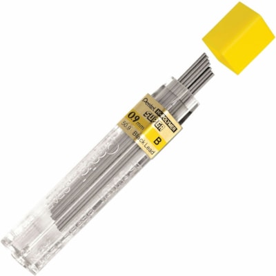 Super Hi-Polymer Lead Refill (0.9mm), B, 15 Leads per Tube - Pentel Super Hi-Polymer Lead Refills for Mechanical Pencils, 15 Leads Per Tube, B Grade, Dark Soft Lead For Sketching, 0.9mm Bold Point 12/PK 