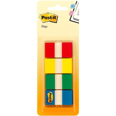 Post-it® Flags - 40 x Red, 40 x Yellow, 40 x Blue, 40 x Green - 1" (25.40 mm) Flag/Note Width x 1 3/4" (44.45 mm) Flag/Note Length - Rectangle - Unruled - Red, Yellow, Green, Blue, Assorted - Dispenser Included - 160 / Pack 4 COLOURS  (RED YEL BLUE GRN) 40 OF EACH CLR  TOTAL 160 FLGS
