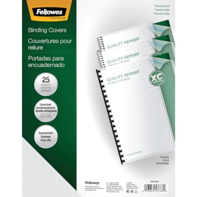 Fellowes Futura(tm) Presentation Covers - Oversize, Frosted, 25 pack - 11.3" (285.8 mm) Height x 8.8" (222.3 mm) Width x 0.1" (1.5 mm) Depth - For 8 3/4" (222.25 mm) x 11 1/4" (285.75 mm) Sheet - Rectangular - Clear - Polypropylene - 25 / Pack OVERSIZE FROSTED; 25 PACK