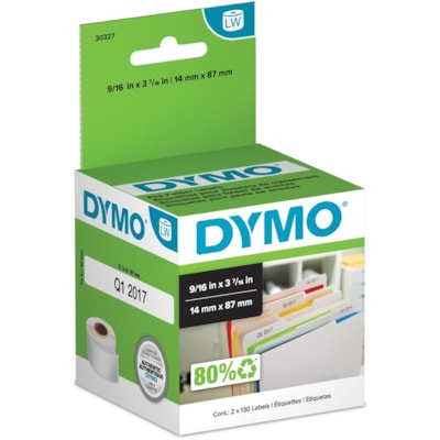 Dymo 30327 Labelwriter File Folder Labels - x 9/16" (14.22 mm) Width x 3 7/16" (87.12 mm) Length - Roll - Direct Thermal - White - 130 / Roll - 2 / Box 130 LABELS/ROLL 2 ROLLS/BX DYMO COSTAR