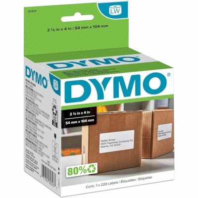 Dymo LW Shipping Labels - 2 1/8" (53.98 mm) Width x 4" (101.60 mm) Length - Rectangle - White - 220 / Roll LABELWRITER 2 1/8 X 4 220 LABELS ON 1 ROLL(EACH)