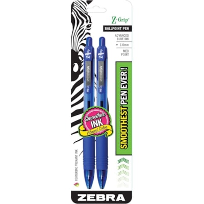 Zebra Pen Z-Grip Retractable Ballpoint Pens - 1 mm (0.04") Medium Pen Point - Retractable - Blue Ink - Blue Barrel - 1 Pack LOW VISCOSITY INK LATEX FREE RUBBER GRIP