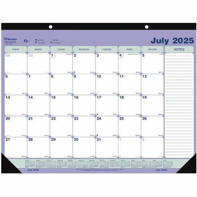 Blueline 2025-2026 - Sous-main/calendrier académique mensuel - 13 mois (juillet à juillet) - 21-1/4 po x 16 po - Anglais - Académique - Mensuel - 13 Mois - Juillet 2025 à Juillet 2026 - 1 Mois Disposition page unique - format 21 1/4 po (539,75 mm) x 16 po (406,40 mm) - 2 xsTrous -  