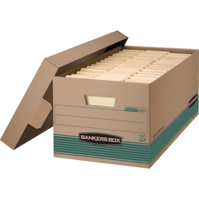 Bankers Box® Stor/File(tm) Letter/Legal Recycled File Storage Box - Internal Dimensions: 15" (381 mm) Width x 24" (609.60 mm) Depth x 10" (254 mm) Height - External Dimensions: 15.9" (403.35 mm) Width x 25.4" (644.65 mm) Depth x 10.3" (260.35 mm) Height - Media Size Supported: Legal - Lift-of LEGAL STORAGE 100% RECYCLED