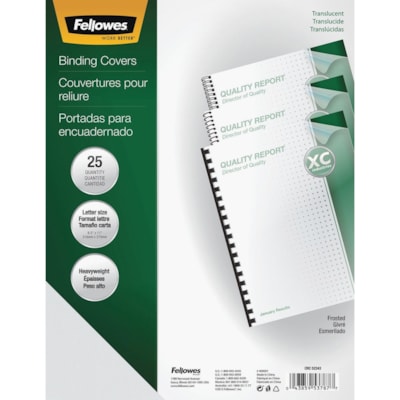 Fellowes Futura Frosted Presentation Covers - 11" (279.4 mm) Height x 8.5" (215.9 mm) Width x 0.1" (1.5 mm) Depth - For Letter 8 1/2" (215.90 mm) x 11" (279.40 mm) Sheet - Rectangular - Clear - Polypropylene - 25 / Pack LETTER FROSTED; 25 PACK