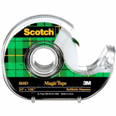 Scotch Magic Invisible Tape Dispenser 3/4" (19 mm x 32.9 m) - 36 yd (32.9 m) Length x 0.75" (19 mm) Width - Clear - Dispenser Included - Desktop Dispenser - 1 / Pack 32.9M LONG SCOTCH BRAND 