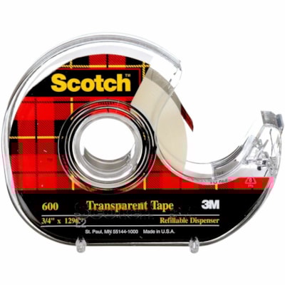 Scotch Multipurpose Adhesive Tape - 36 yd (32.9 m) Length x 0.75" (19.1 mm) Width - 1" (25.40 mm) Core - Glossy - Transparent - Polyolefin Backing - Acrylic Adhesive - Dispenser Included - Handheld Dispenser - Yellowing Resistant, Split Resistant, Dry Resistant, Moisture Resistant, Stain Resistant - 19MM X 32.9M 