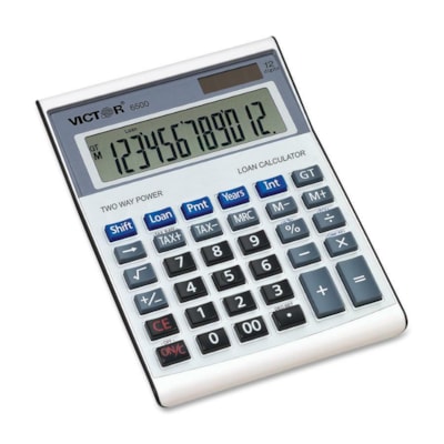 Victor 6500 Loan Wizard Desktop Calculator - Independent Memory - 12 Digits - Battery/Solar Powered - 1.8" (44.45 mm) Height x 5.8" (146.05 mm) Width x 7.9" (200.03 mm) Depth - Silver - Plastic - 1 Each LOAN CALCULATOR 