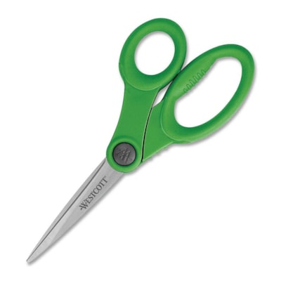 Westcott KleenEarth Eco-friendly Scissors - 8" (203.20 mm) Overall Length - Straight-left/right - Stainless Steel - Green - 1 Each SCISSOR WITH MICROBAN 70% POST CONSUMR PLASTIC HANDL