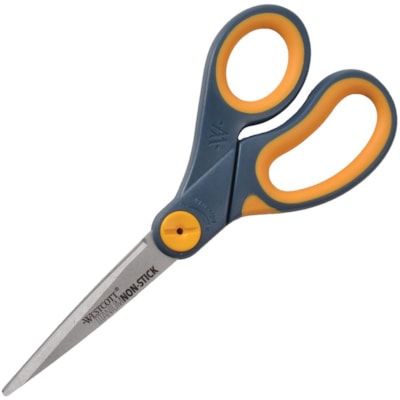Westcott - Ciseaux droits antiadhésifs de 8 po - longueur hors tout 8 po (203,20 mm) - Droit-à gauche/à droite - Titanium - Pointu Pointe - Jaune - 1 chaque TITANE FUSIONNéE ANTI-ADHéSIF