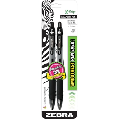 Zebra Pen Z-Grip Retractable Ballpoint Pens - 1 mm (0.04") Medium Pen Point - Retractable - Black Ink - Clear Barrel - 1 / Pack LOW VISCOSITY INK LATEX FREE RUBBER GRIP