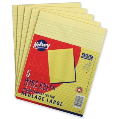 Hilroy - Bloc de figures - 80 Feuilles - 0,31 po (7,94 mm) Avec ligne - format 8 3/8 po (212,73 mm) x 10 7/8 po (276,23 mm) - Paper Canari - 5 / emballage 5/16PO RÉGLURE LRG  FORMAT LTR 80FEUIL/BLOC  FAIT AU CANADA