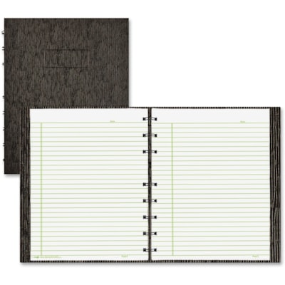 Blueline Executive Wirebound Notebook - 150 Sheets - Twin Wirebound - Ruled Margin - 9 1/4" (234.95 mm) x 7 1/4" (184.15 mm) Sheet Size - Black Cover - Hard Cover, Micro Perforated, Tab, Index Sheet, Pocket, Self-adhesive Tab - Recycled - 1 Each BLACK HARD COVER  150 PGS TWIN WIRE BINDING 100% PCP