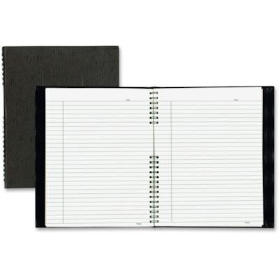 Blueline NotePro Hard Romanel Cover Notebook - Letter - 200 Sheets - Twin Wirebound - Ruled Margin - Letter - 8 1/2" (215.90 mm) x 11" (279.40 mm) Sheet Size - Black Cover - Pocket, Hard Cover, Index Sheet, Micro Perforated, Self-adhesive Tab - Recycled - 1 Each BLACK  200P.  10-3/4X8-1/2 100% PCW PAPER