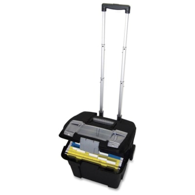 Storex Mobile File Cart - Telescopic Handle - 45 lb (20411.66 g) Capacity - 13" (330.20 mm) Length x 15.3" (387.35 mm) Width x 15.5" (393.70 mm) Depth - Black - 1 Each LETTER SIZE 