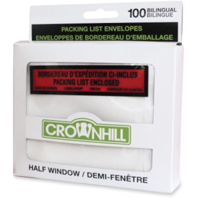 Crownhill Backloading Poly Packing List Envelope - Packing List - 5" (127 mm) Width x 4" (101.60 mm) Length - Clear - 100 / Pack 100/PACK 