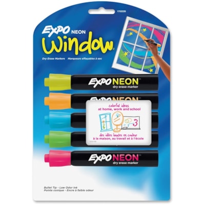 Expo Neon Window Neon Dry-erase Markers - Bullet Marker Point - Neon Yellow, Neon Blue, Neon Green, Neon Orange, Neon Pink Ink - Assorted Barrel - 5 / Set WINDOW MARKERS BULLET POINT 5 COLOURS