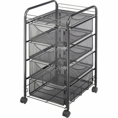 Safco - Chariot de classement mobile à double maille Onyx - 2 Plateau - 4 Tiroir - 4 Roulette - 1,50 po (38,10 mm) Taille de roulette - largeur de 15,8 po (400,05 mm) x profondeur de 17 po (431,80 mm) x hauteur de 27 po (685,80 mm) - Frame Noir Acier - Noir - 1 chaque  